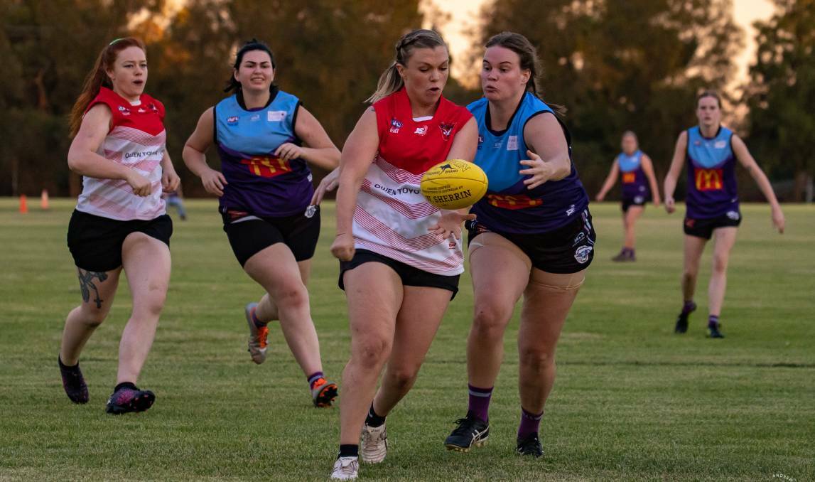 DIFFERENCE MAKER: Brittany Everett kicked the only two goals of the match in Griffith's tight win over Brookdale on Friday night. Picture: Andrew McLean 