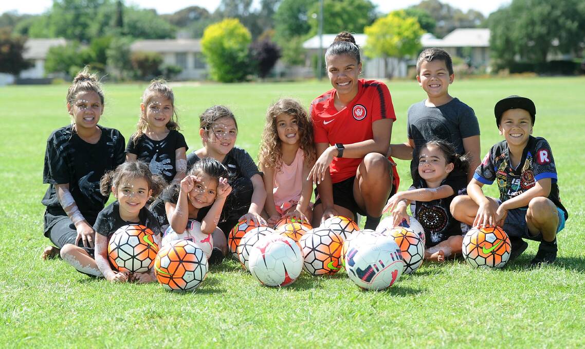 INDIGENOUS ROLE MODEL: Jada Whyman at a junior soccer clinic in Wagga in 2017. Picture: Laura Hardwick 
