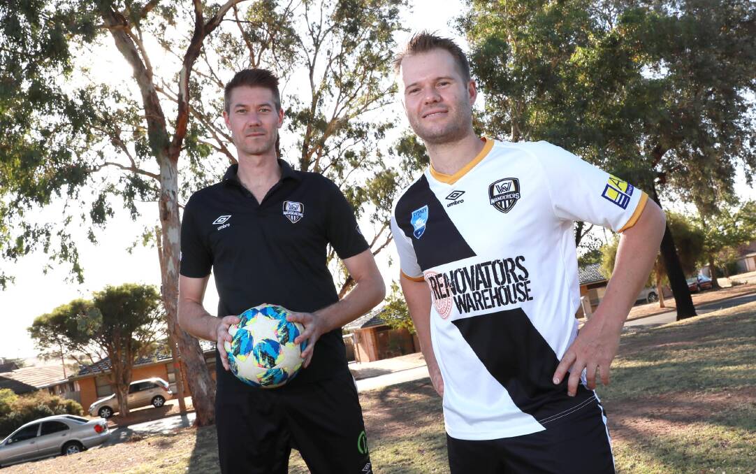 BACK TRAINING: Wagga City Wanderers leader Carl Pideski (left, pictured with fellow co-captain Robert Fry) is looking forward to a return to training next week. Picture: Les Smith