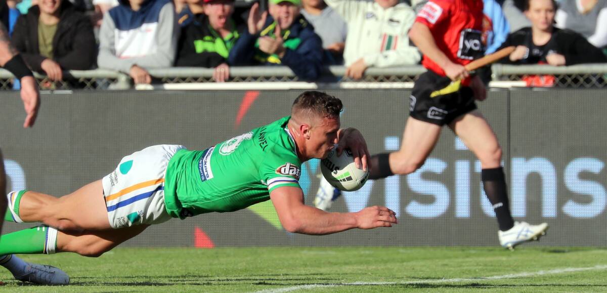 MAN OF MATCH: Raiders five eighth Jack Wighton scores a crucial try. 