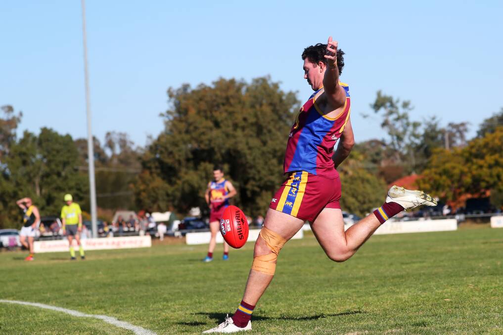 DAY OUT: Riley Corbett kicked five goals in Ganmain-Grong Grong-Matong's thrashing of Narrandera. Picture: Emma Hillier