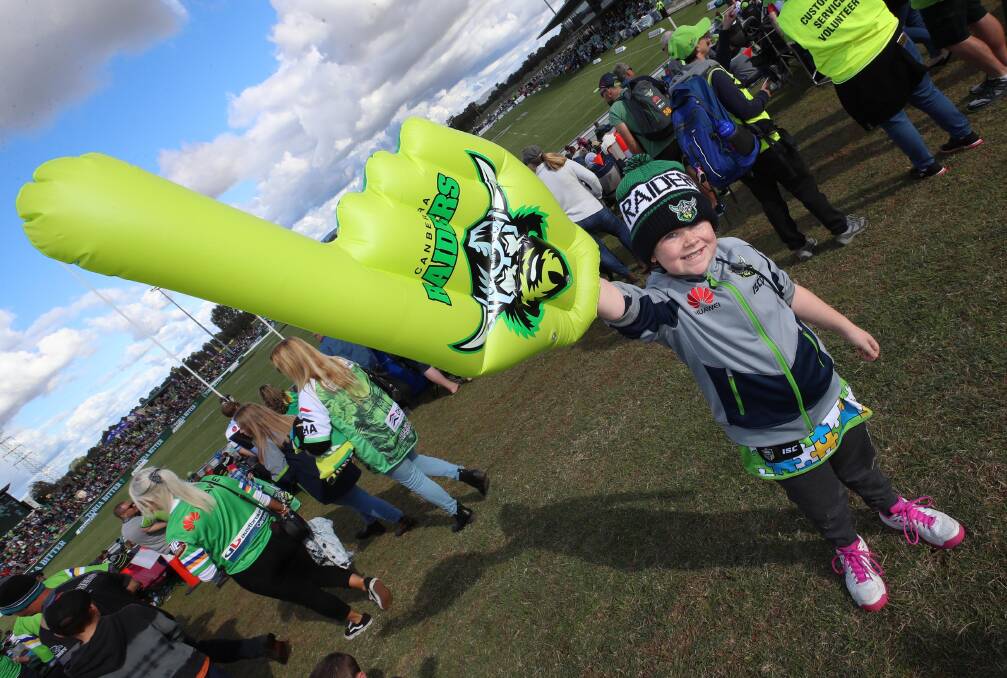Wagga's Gemma Ayton, nine, at May's Canberra Raiders-Penrith Panthers NRL clash at Equex Centre. Picture: Les Smith