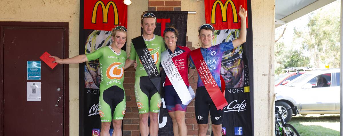 TOO GOOD: Kurt Eather (second from left) won Sunday's Barry O'Hagan Handicap, with Liam White (left) second and Cameron Rogers (far right) third, while Kim Lueck (second from right) was first female to finish. Picture: Madeline Begley