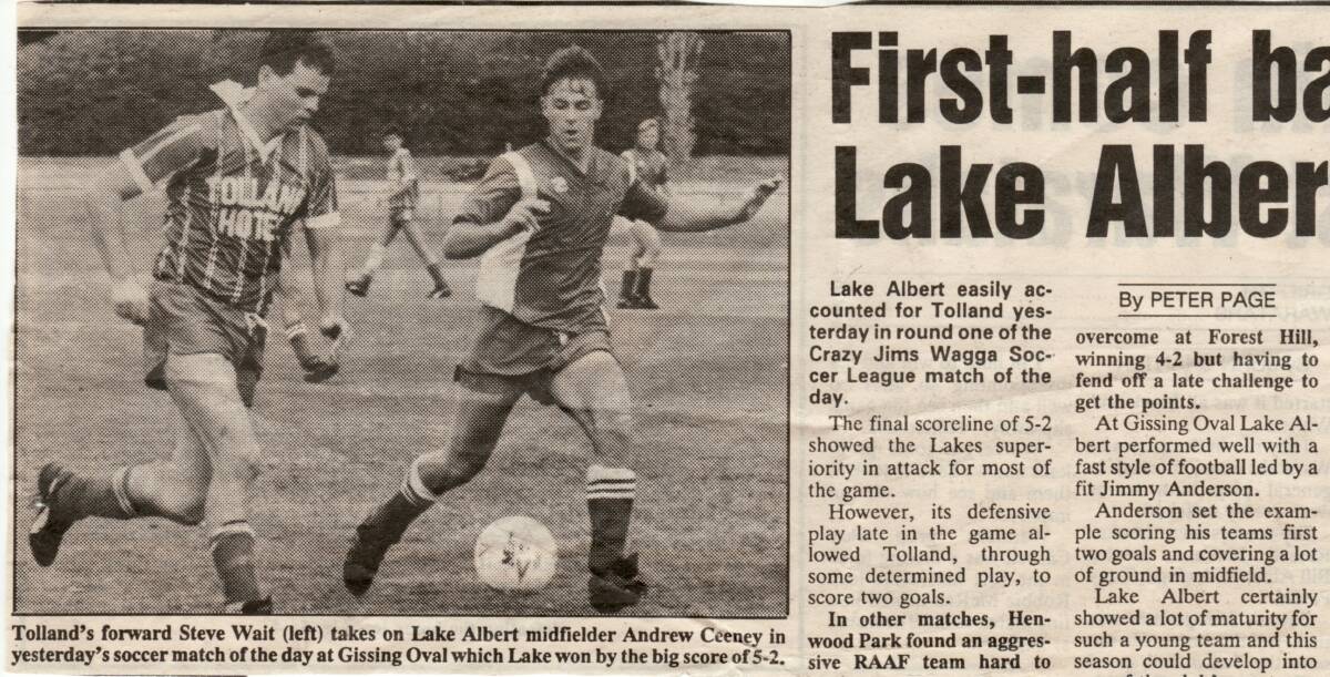 GOOD TIMES: A newspaper clipping of Steven Wait playing for Tolland against Lake Albert. 