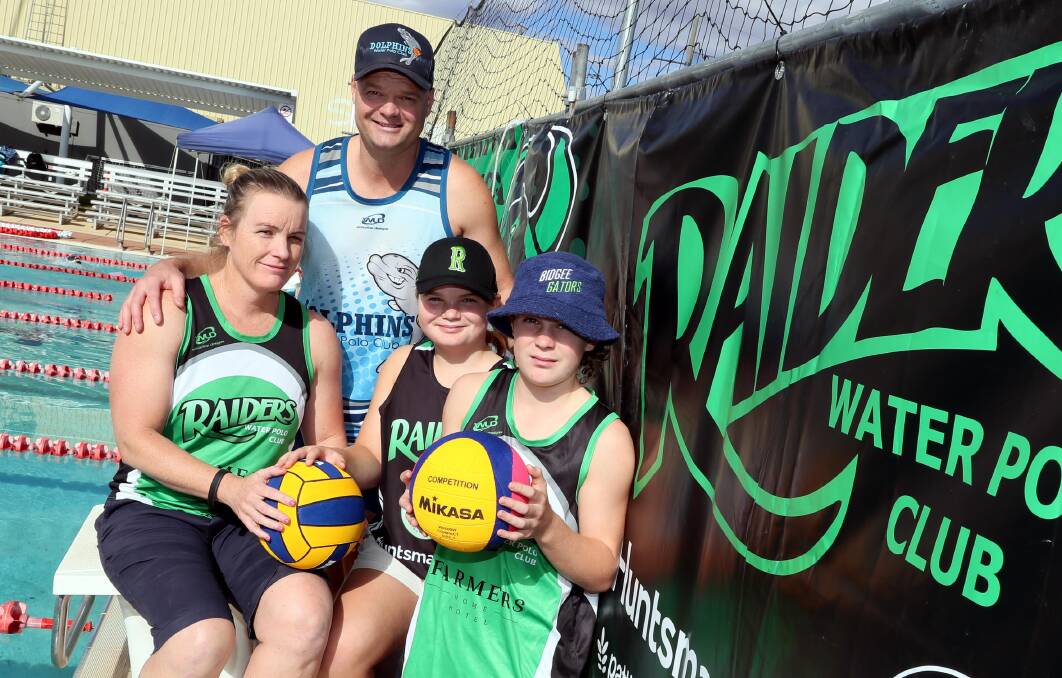 READY: The Inglis family Terri, Adrian, Imogen (11) and Hamish (12) will all feature in Wagga Water Polo grand finals on Saturday. Picture: Les Smith