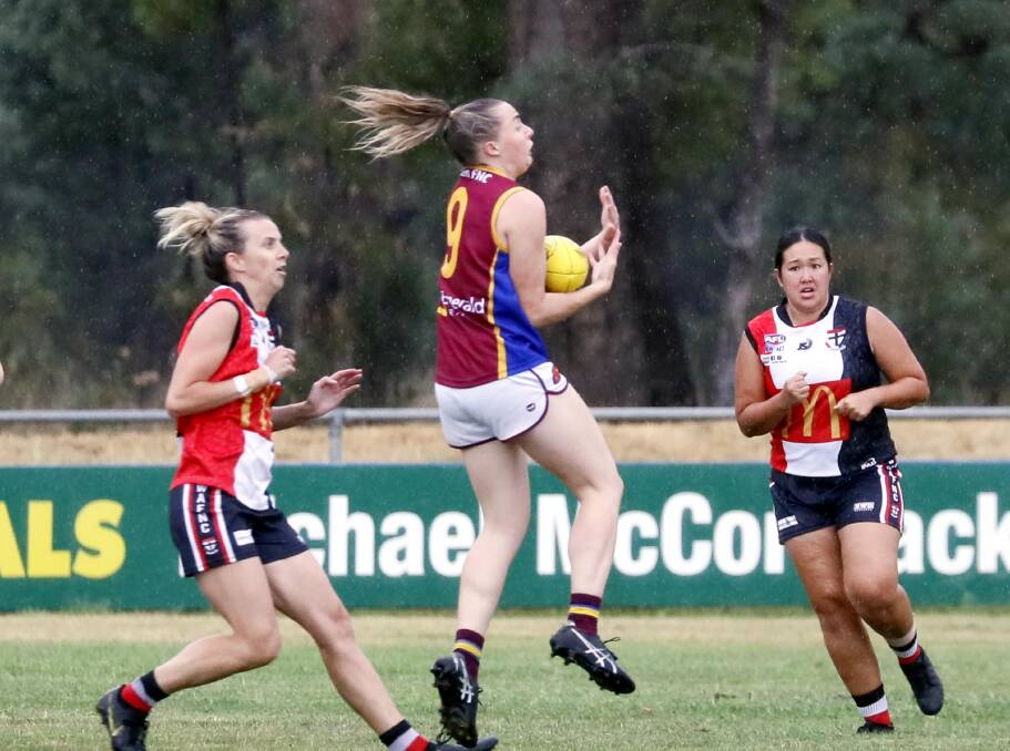 STRONG: Prue Walsh takes a mark against North Wagga earlier this season. Picture: Les Smith