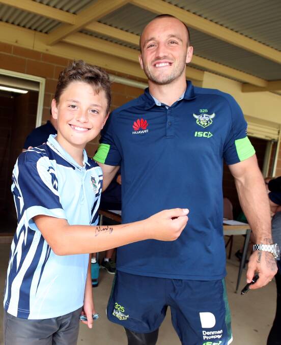 Canberra Raiders players caught up with young fans at the Mortimer Shield carnival on Thursday. 