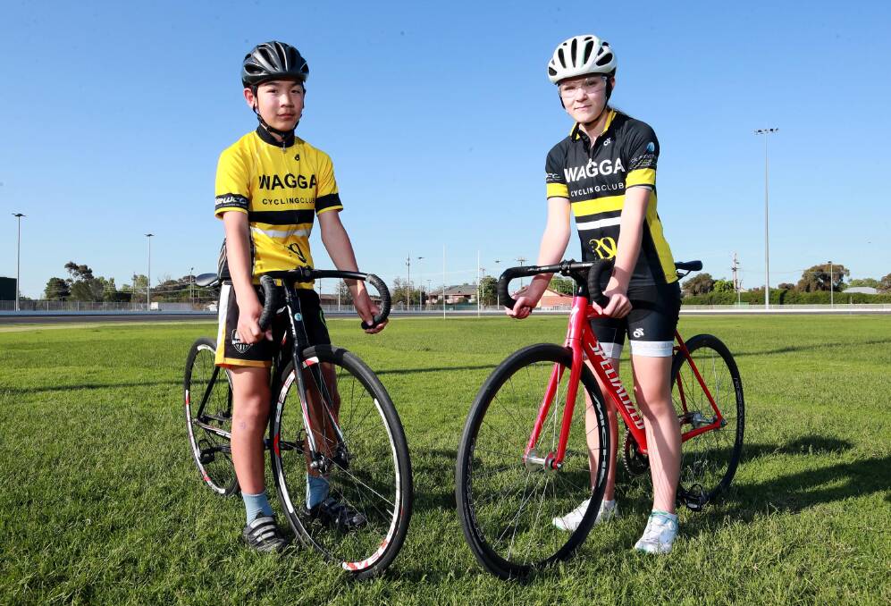 READY TO GO: Wagga Cycling Club members Sydney Wang, 12, Bethany Cattell, 14 will compete in this weekend's state road championships. Picture: Les Smith
