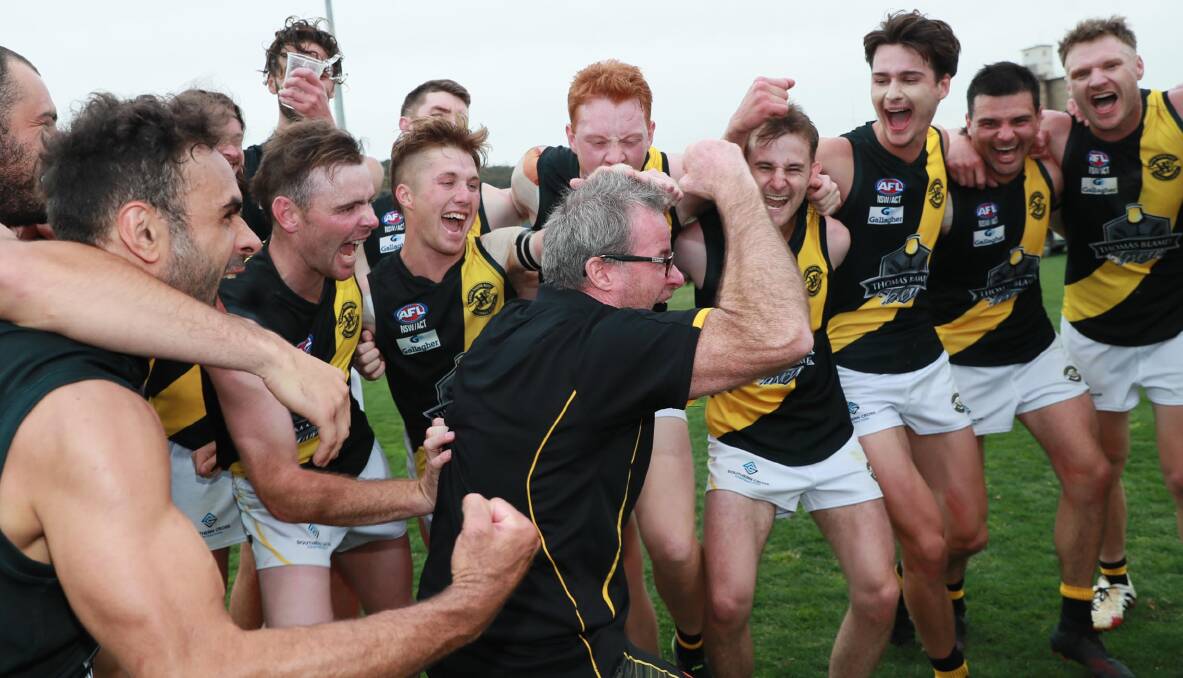 FINALS FORMAT UNCLEAR: Wagga Tigers celebrate after winning last year's AFL Riverina Championship flag. Picture: Les Smith