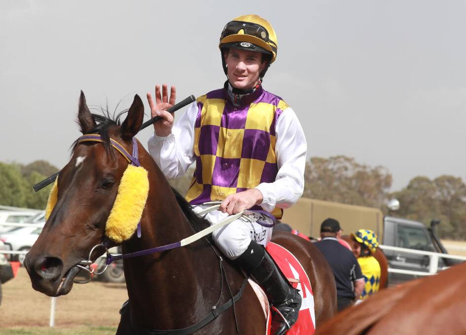 BACK ON: Tyler Schiller rode Southern Gamble to victory in last year's Tumbarumba Cup. Picture: Les Smith