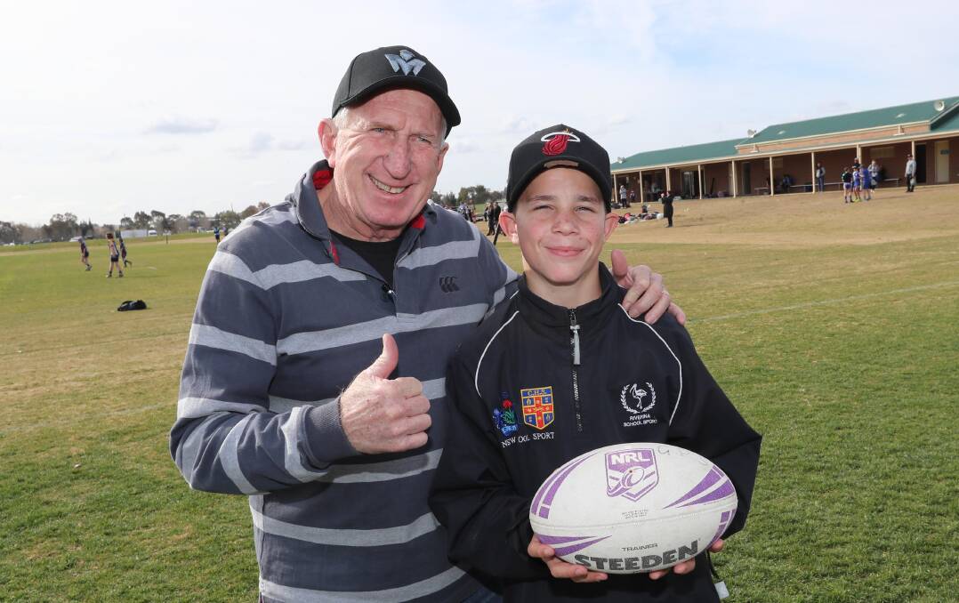 BACKING THE BLUES: Steve Mortimer with Griffith's Lleyton Smyth during the Mortimer Shield in 2018. Picture: Les Smith