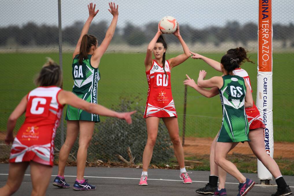 STRONG WIN: Collingullie-Glenfield Park's Paige Guthrie looks to pass during her side's 47-31 win over Coolamon. 