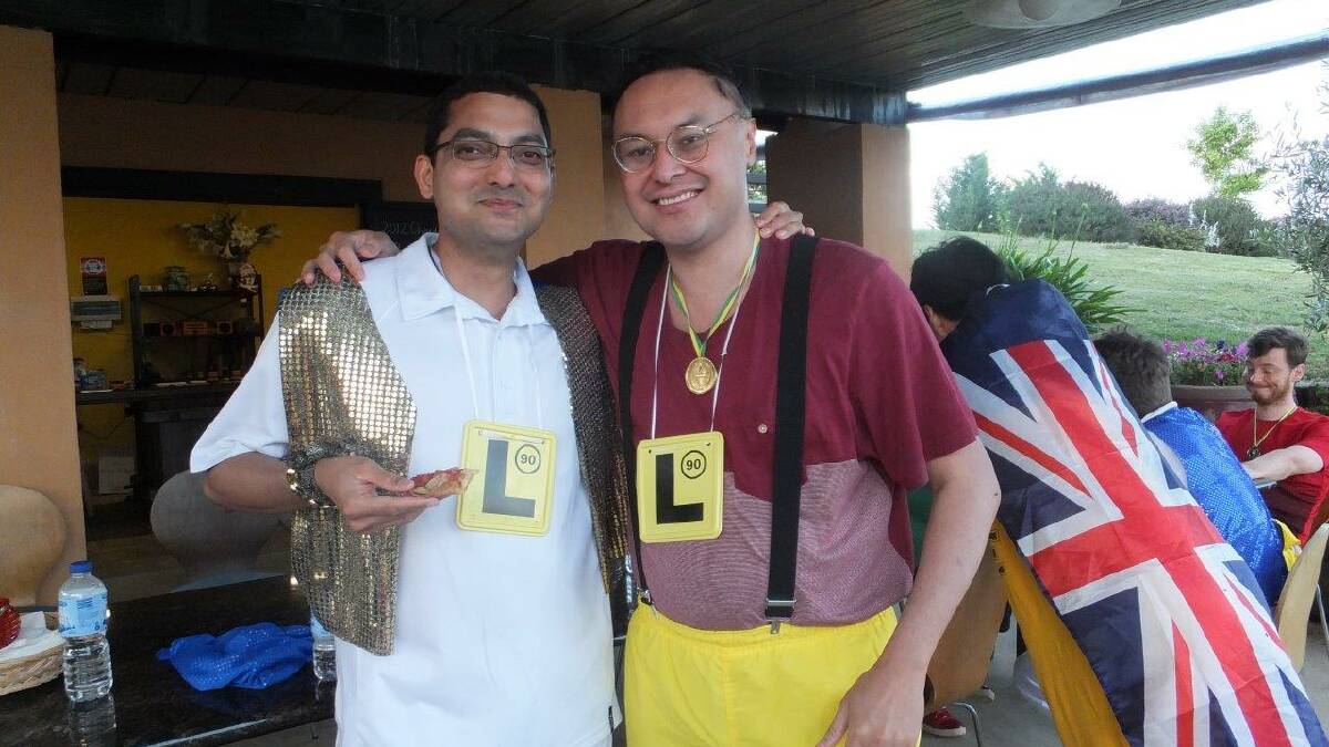 Riverina Cancer Care Centre radiation oncologists Doctor Anupam Chaudhuri and Doctor Tony Woo during a Christmas party in 2014. 
