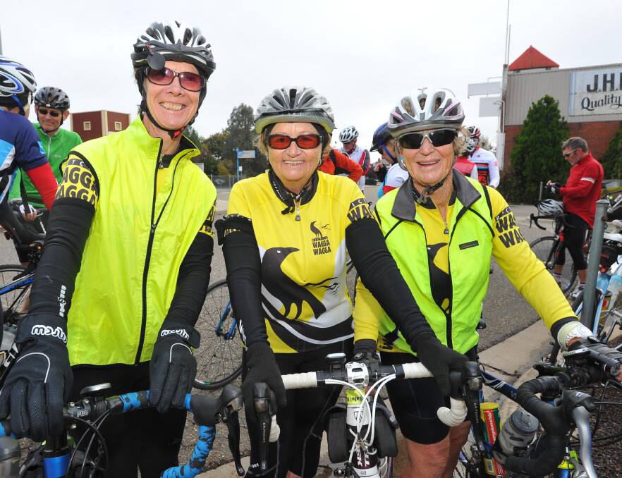 TO REMEMBER: Jenny Powell, Margie Loiterton and Ros Tilden from Wagga before a Ride of Silence in previous years. Picture: Kieren L Tilly