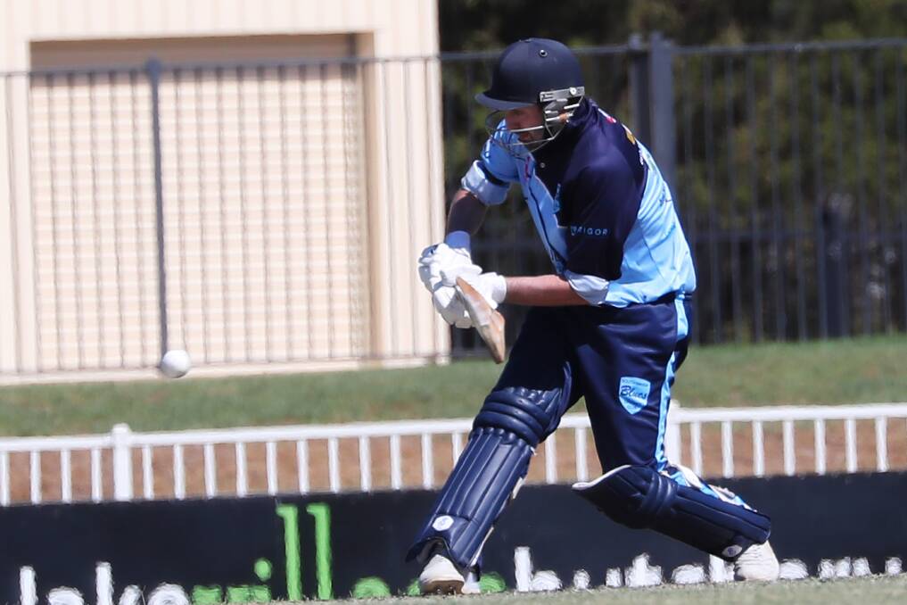 ON SONG: South Wagga opening batsman Alex Smeeth smashed 99 not out to guide the Blues to victory against Wagga City on Saturday. Picture: Emma Hillier