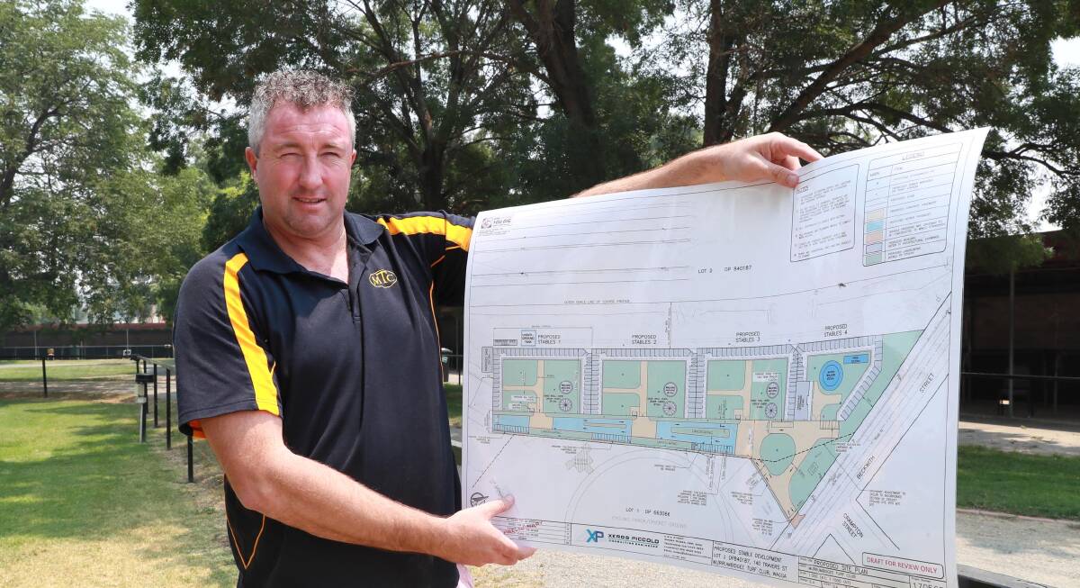 DISAPPOINTMENT: Murrumbidgee Turf Club Steve Keene with plans for the $6.8 million stable complex. Picture: Les Smith