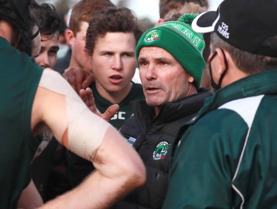 Mark Carroll in action coaching Coolamon during the 2021 Riverina League season. Picture by Les Smith
