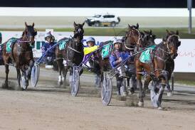 Brooklyns Best, with Peter McRae in the driver's seat, race away to score an upset in the $100,000 Regional Championships Riverina Final (2270m) at Riverina Paceway on Friday night. Picture by Les Smith