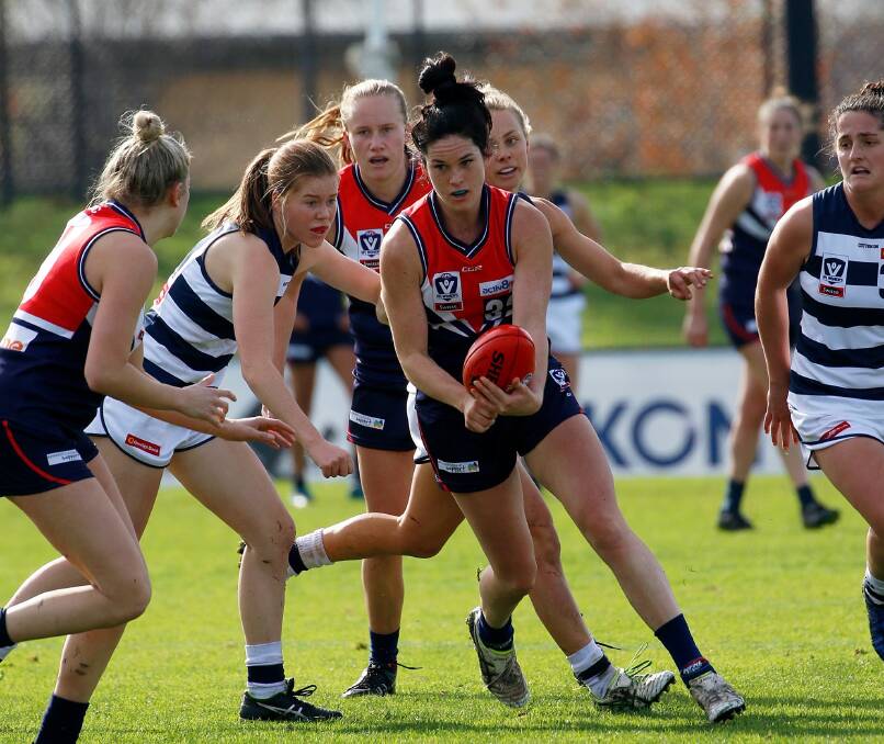 NEW DEMON: Wagga's Gabby Colvin in action for Darebin Falcons in the VFLW. She was picked up by Melbourne in Tuesday's AFLW Draft.