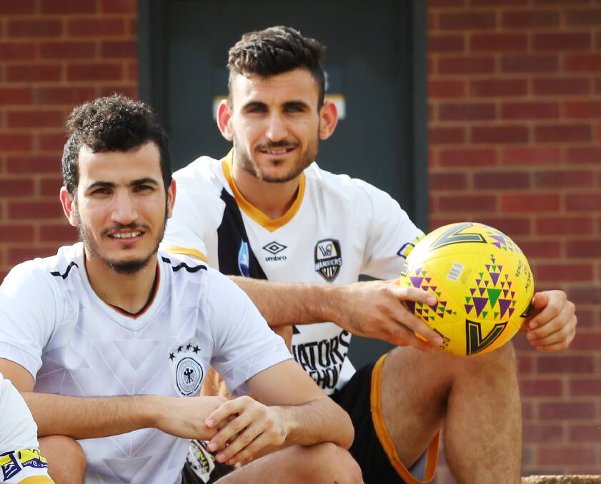 IN FORM: Nashwan Sulaiman (right) scored two goals in Wagga City Wanderers win over O'Connor Knights on Saturday. 
