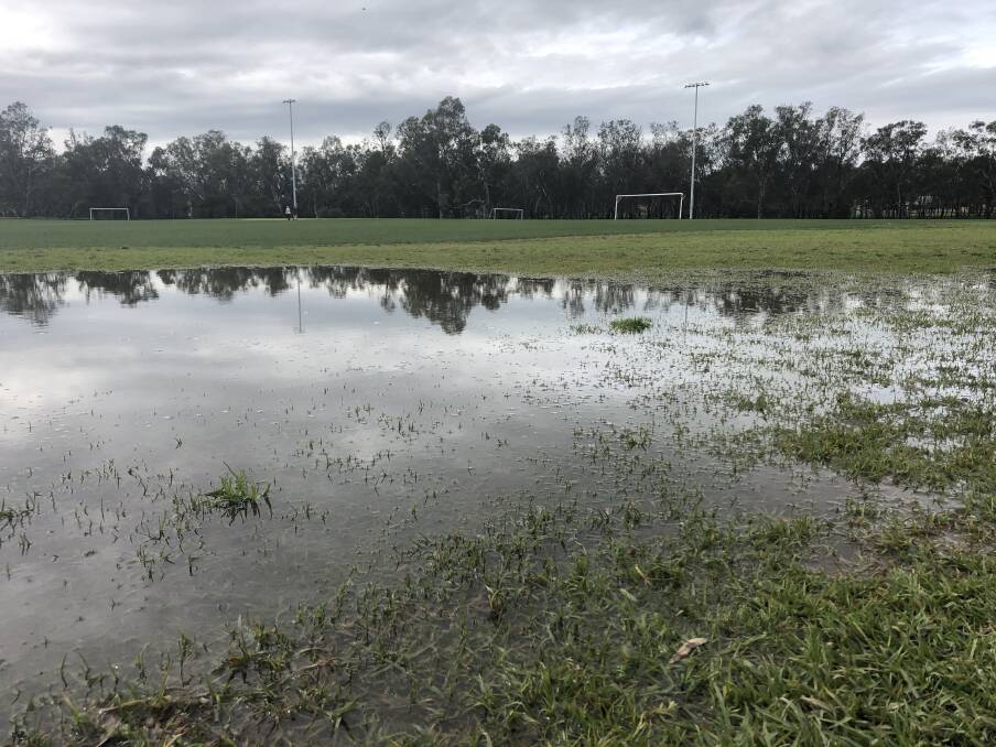 WINTER WEATHER: Sections of Rawlings Park were under water last Sunday. Football Wagga has moved a number of games away from the venue this weekend. Picture: Matt Malone