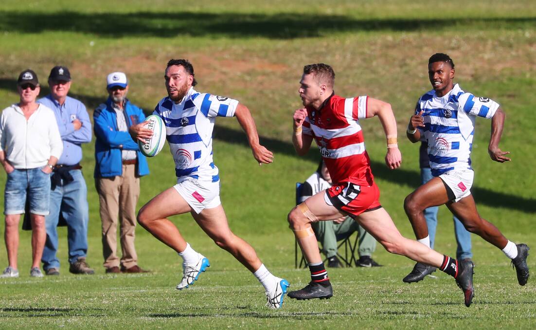 CATCH ME IF YOU CAN: Wagga City's Dylan McLachlan breaks the CSU defence in the Southern Inland clash at Beres Ellwood Oval on Saturday. Picture: Emma Hillier