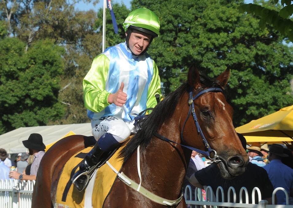 Blake Ryan gives the thumbs up after winning the 2016 Snake Gully Cup on Greipel.