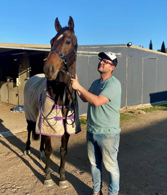 DONE DEAL: Albury trainer Mitch Beer has a close look at Redouble on Wednesday after they successfully secured a place in the Kosciuszko.