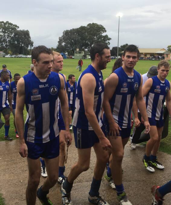 BACK ON TRACK: Temora players leave the ground with plenty to smile about after their big win over Marrar at Nixon Park on Saturday. The Kangroos triumphed by 53 points.