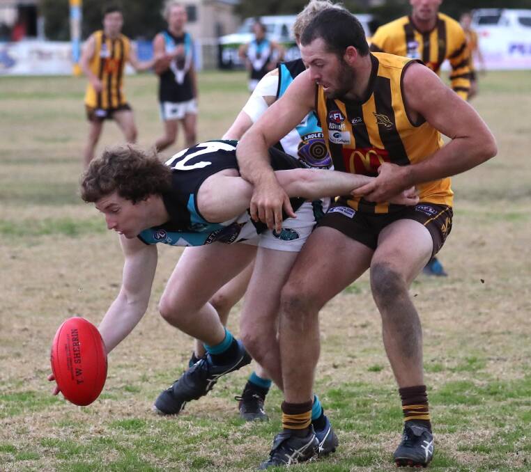 INJURED: East Wagga-Kooringal's Luke Cuthbert (right) will miss a couple of games with a shoulder injury. Picture: Les Smith
