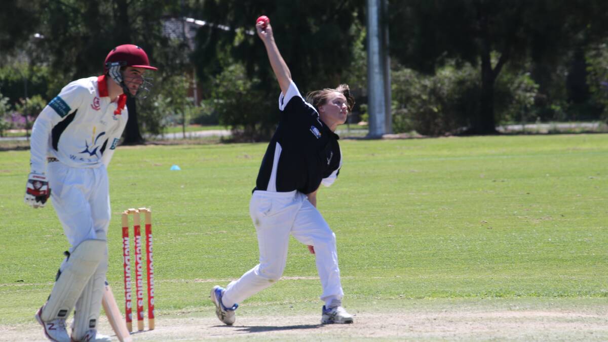 STANDOUT: Riverina bowler Kai Watts in action in the Kookaburra Cup clash against Central Northern at Exies no.2 Oval in Griffith on Wednesday. Picture: Anthony Stipo