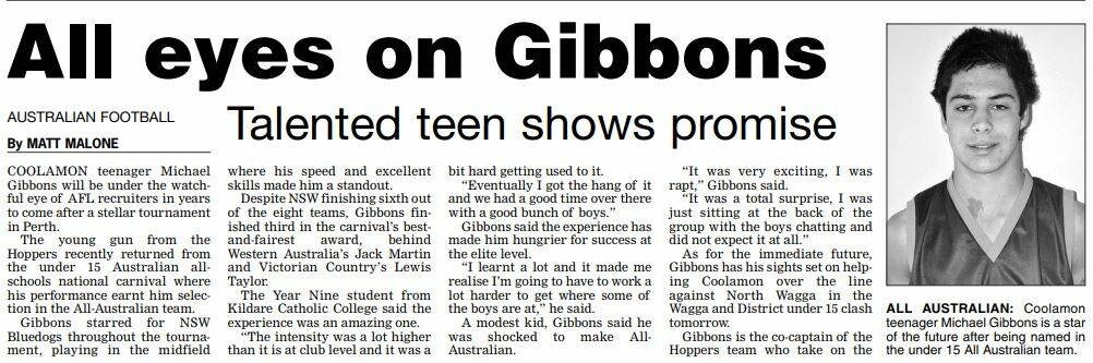 A story on Michael Gibbons in The Daily Advertiser on August 14, 2010.