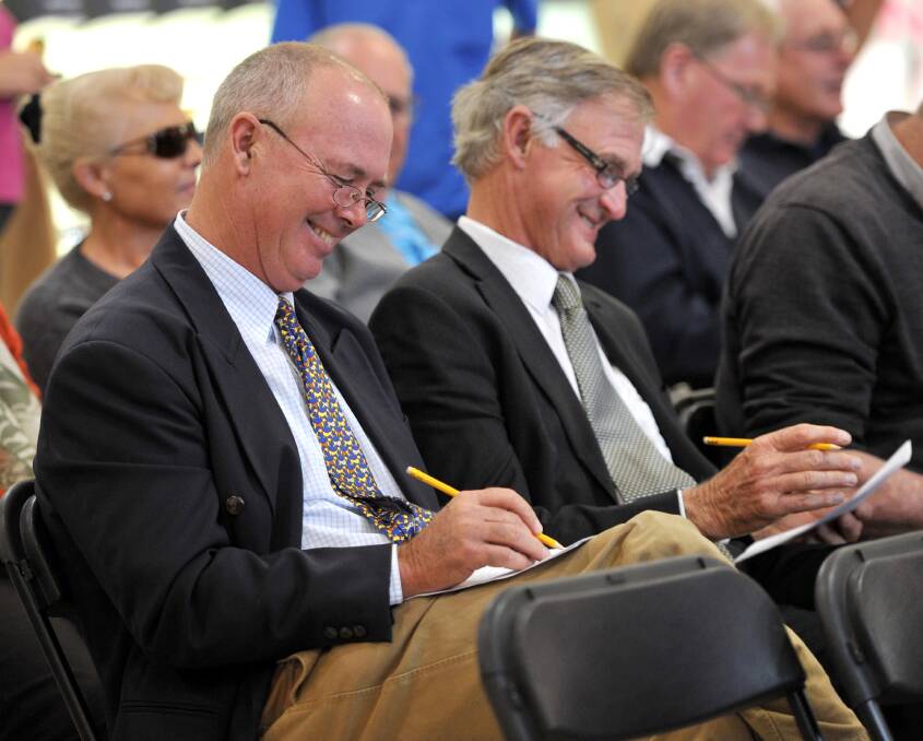 Stuart Lamont alongside fellow MTC director Bruce Harris at a barrier draw for the 2011 Wagga Gold Cup.
