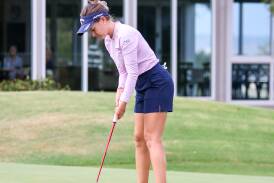 Defending champion Jordan O'Brien holes a putt on the ninth hole during the opening round of the Wagga WPGA Pro-Am at Wagga Country Club on Thursday. Picture by Les Smith