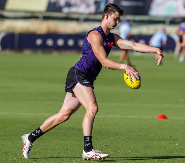 Pat Voss in action at Fremantle training. Picture by Fremantle FC