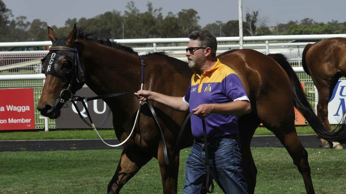 Canberra trainer Doug Gorrel with Exaggerate after a win at Wagga. Picture: Matt Malone