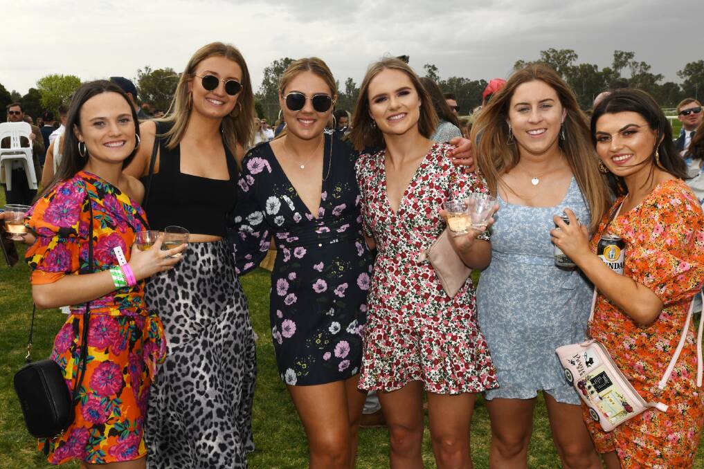 YEARS GONE BY: Emily Schchembri, Georgia Lane, Tilly Matthews, Julia Crouch, Sarah Smith and Olivia Martin at the 2019 Ag race day at Murrumbidgee Turf Club. 