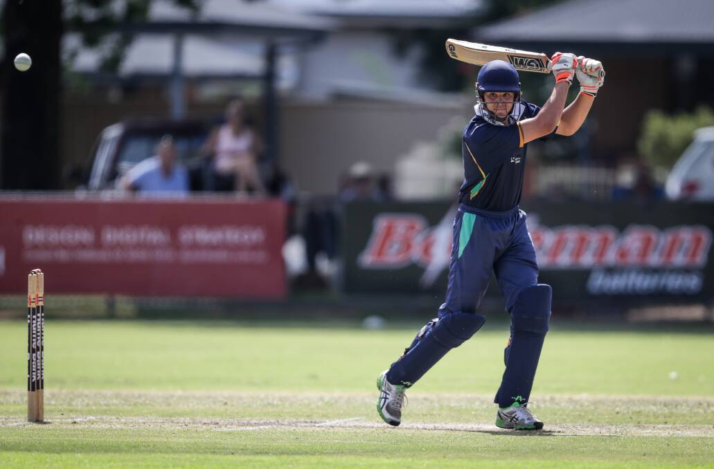 BIG DAY: Connor Willis in action in Riverina's loss to Central Coast at the Bradman Cup at Wodonga on Wednesday. Picture: James Wiltshire