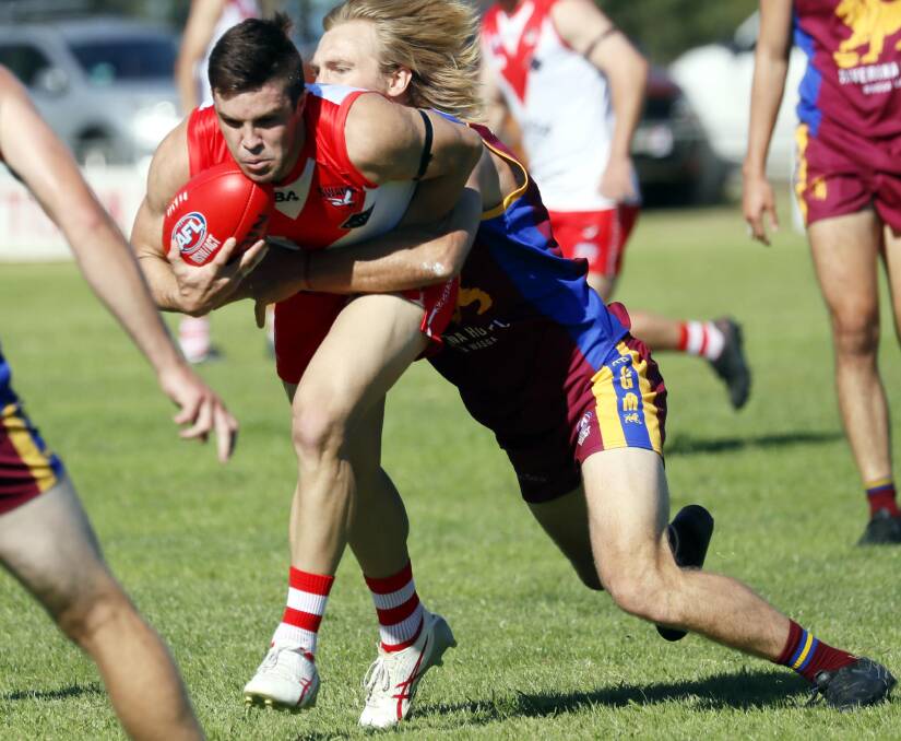 Rhys Pollock in action for Griffith against Ganmain-Grong Grong-Matong at Ganmain Sportsground. Picture by Les Smith