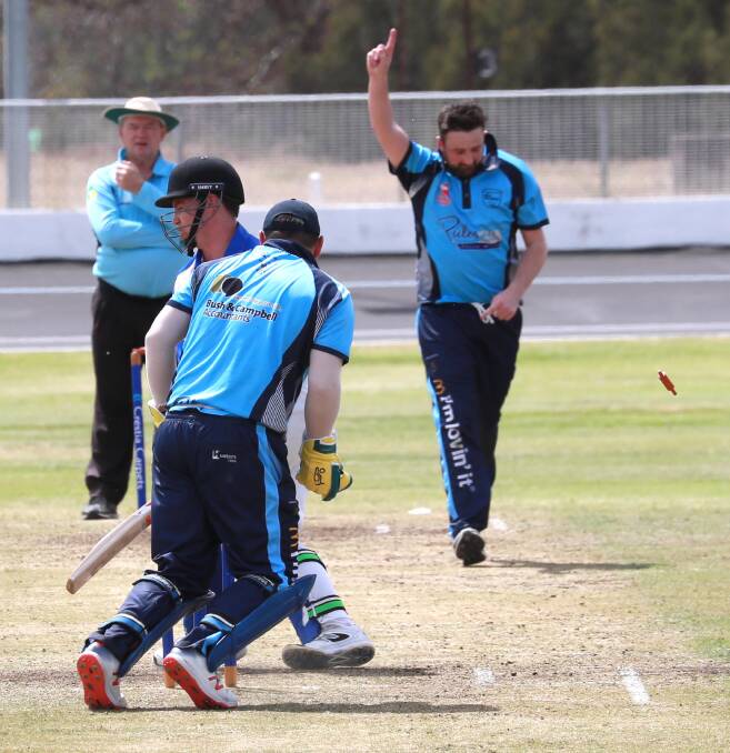 GOT HIM: South Wagga captain Joel Robinson celebrates the wicket of Kooringal Colts batsman Luke Richardson on Sunday at Wagga Cricket Ground. Picture: Les Smith