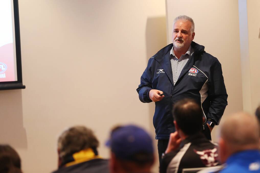 BACK ON BOARD: Independent consultant David Burgess at The Rules club in Wagga in 2019. Burgess will help AFL Riverina look at the timelines for implementing the recommendations of his competitions review, post-COVID.
