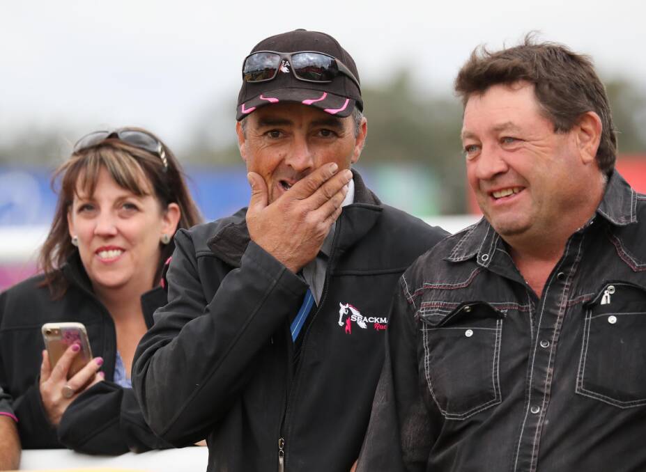 Wagga trainer Scott Spackman (middle) with wife Donna and owner Noel Penfold.