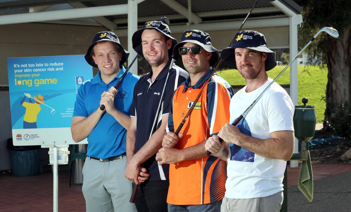 UP FOR THE CHALLENGE: Henry Brind, Nic Casey, Chris Adams and Mitch Daniher will take part in The Longest Day charity golf event at Wagga Country Club. Picture: Les Smith
