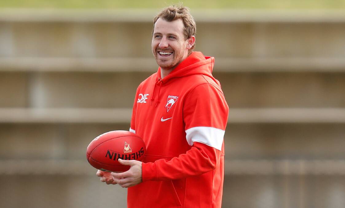 ALL SMILES: Harry Cunningham at Sydney Swans training in Melbourne on Tuesday. Picture: Getty Images