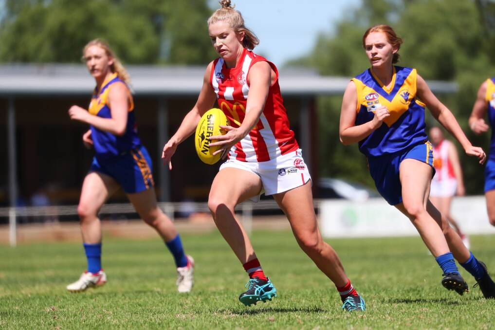 Chloe Hinde in action for CSU against Narrandera during this year's AFL Southern NSW Women's competition. Picture: Emma Hillier 