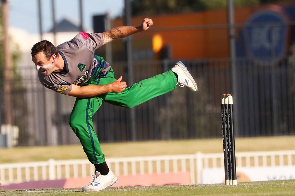 Jon Nicoll in action for Wagga City early in Friday night's Twenty20 final at Robertson Oval. Picture: Emma Hillier