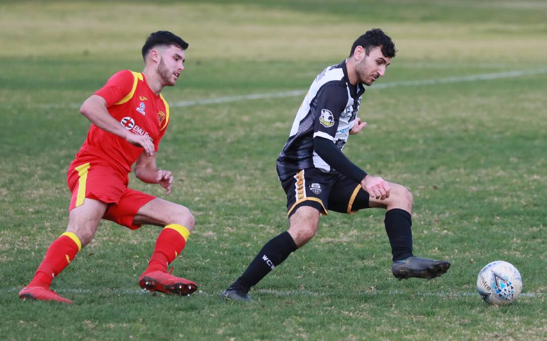ON THE BOARD: Nashwan Sulaiman put Wagga City Wanderers in front against Queanbeyan City on Saturday. Picture: Les Smith