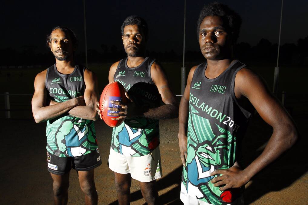 LAST YEAR: Michael Dunn, Roy Kantilla and Jack Munkara played for Coolamon last year. While they will not be back, three more footballers from the Tiwi Islands will play for the Hoppers this year.