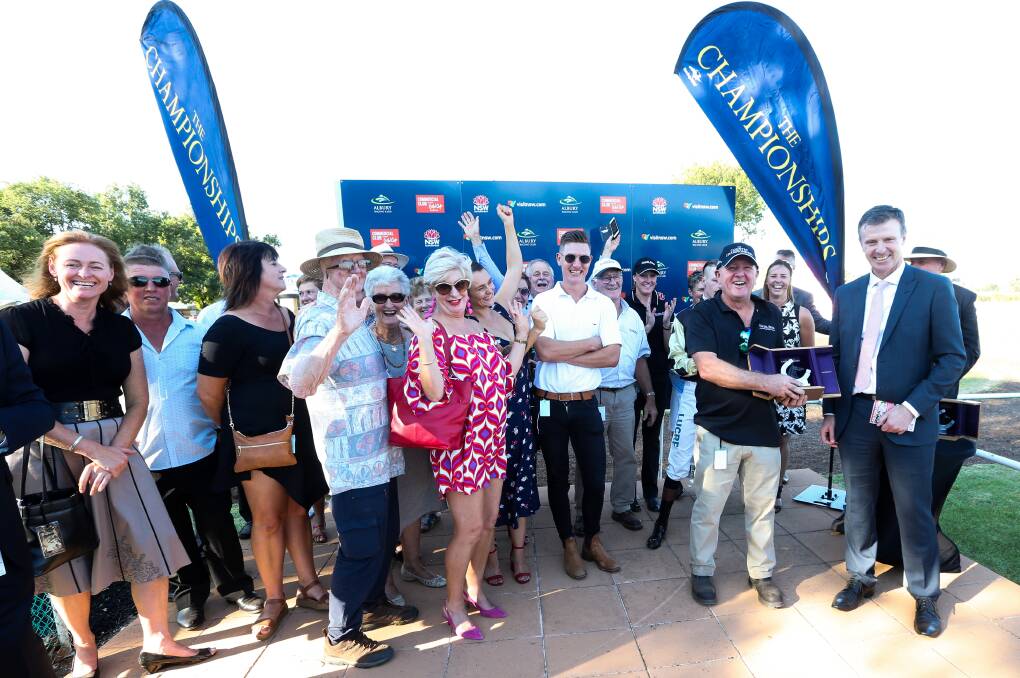 SUCCESS: Winning connections celebrate Bennelong Dancer's win in the Country Championships heat at Albury last year. Picture: Kylie Esler