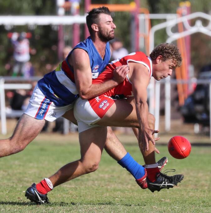 SIDELINED: Jayden Klemke (right) will miss Saturday's game against Wagga Tigers due to an ankle injury. Picture: Les Smith